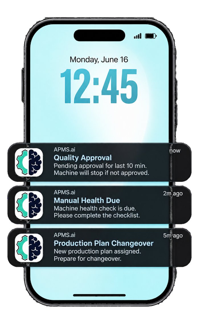 Three APMS alerts arriving as notifications on a phone lock screen