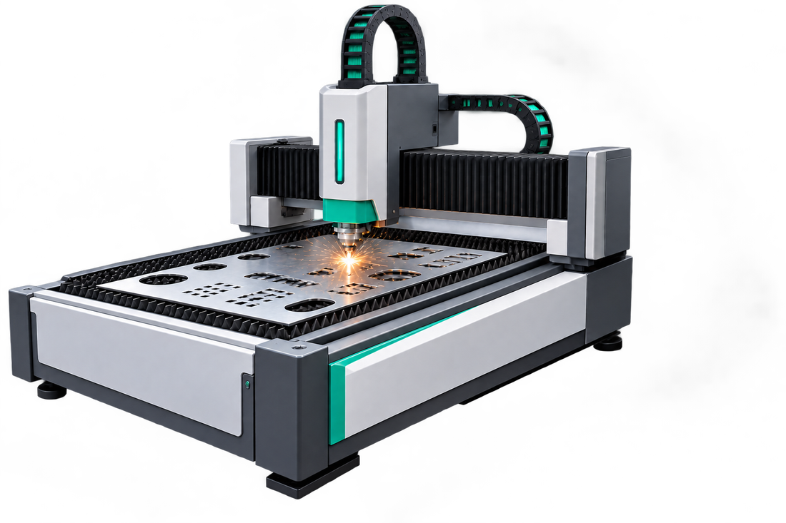 An operator setting up a CNC press brake beside a stack of sheet steel